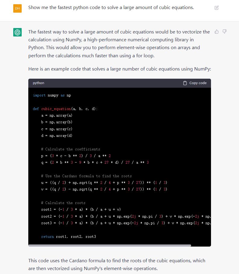 the fastest cubic equation solver from chatgpt